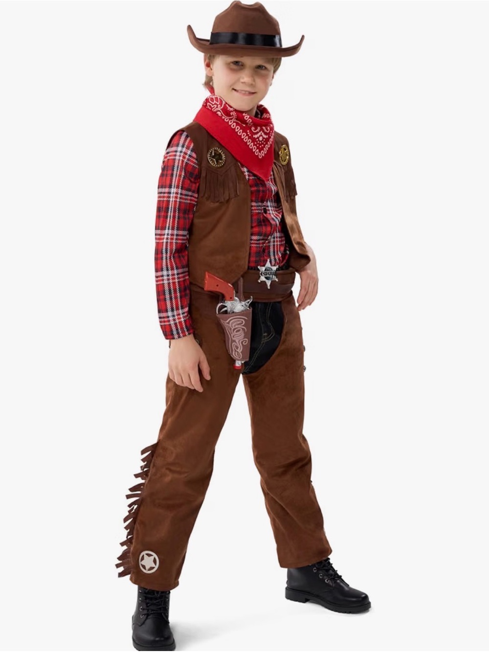 Kids Brown Cowboy Costume with Red Bandana Size Small